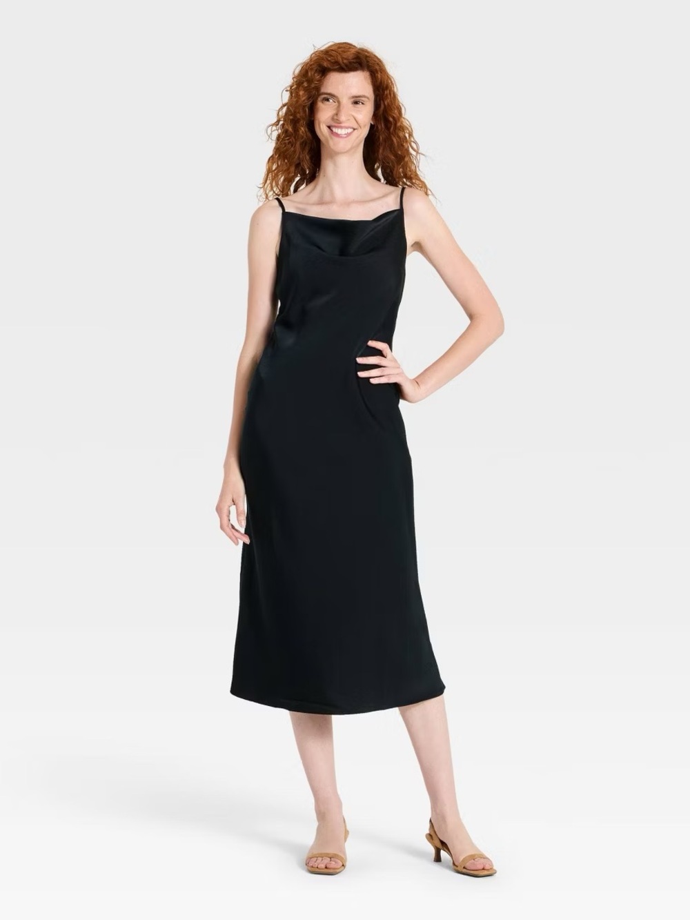 a new day Black Cowl-Neck Slip Dress